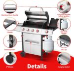 Griddle Grill Combo, 4 Burner Propane Gas and Charcoal Grill Combo with Side Burner, Outdoor BBQ Grill with Cast Iron Grates & Prep Space for Backyard Patio - Image 6