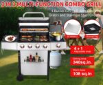 Griddle Grill Combo, 4 Burner Propane Gas and Charcoal Grill Combo with Side Burner, Outdoor BBQ Grill with Cast Iron Grates & Prep Space for Backyard Patio - Image 7