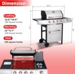 Griddle Grill Combo, 4 Burner Propane Gas and Charcoal Grill Combo with Side Burner, Outdoor BBQ Grill with Cast Iron Grates & Prep Space for Backyard Patio - Image 8