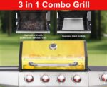 Griddle Grill Combo, 4 Burner Propane Gas and Charcoal Grill Combo with Side Burner, Outdoor BBQ Grill with Cast Iron Grates & Prep Space for Backyard Patio - Image 9