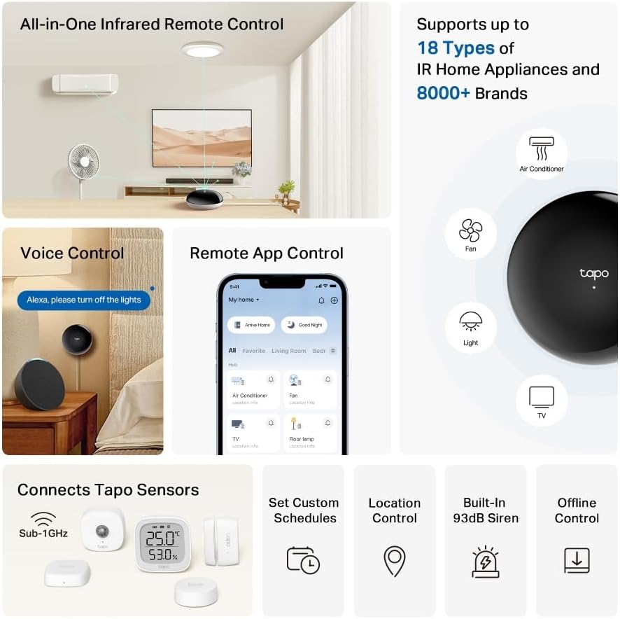Tapo Smart IR & IoT Hub with Chime - Universal Remote for TVs, ACS, & 18+ Device Types, Matter-Certified, Supports 8,000+ Infrared Brands, Voice & App Control, Custom Schedules & Automations, H110 - Image 8