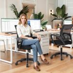 BestOffice | Ergonomic Office Chair | Mid-Back Swivel Desk Chair | Breathable Backrest & Lumbar Support | Adjustable Height | Sponge Seat | Rolling Wheels | Dark Black | for Adults & Women - Image 3