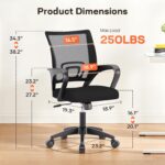 BestOffice | Ergonomic Office Chair | Mid-Back Swivel Desk Chair | Breathable Backrest & Lumbar Support | Adjustable Height | Sponge Seat | Rolling Wheels | Dark Black | for Adults & Women - Image 8