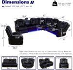 Black Power Recliner Sectional Sofa Set with LED, Breathing Leather Reclining Corner Couch & Chair, L-Shaped Home Theater Seating with Cup Holders/Storage for Living Room (Sectional+Chair) - Image 3
