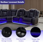Black Power Recliner Sectional Sofa Set with LED, Breathing Leather Reclining Corner Couch & Chair, L-Shaped Home Theater Seating with Cup Holders/Storage for Living Room (Sectional+Chair) - Image 5