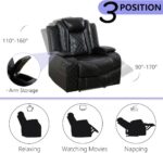 Black Power Recliner Sectional Sofa Set with LED, Breathing Leather Reclining Corner Couch & Chair, L-Shaped Home Theater Seating with Cup Holders/Storage for Living Room (Sectional+Chair) - Image 6