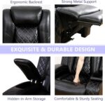 Black Power Recliner Sectional Sofa Set with LED, Breathing Leather Reclining Corner Couch & Chair, L-Shaped Home Theater Seating with Cup Holders/Storage for Living Room (Sectional+Chair) - Image 7