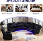 Black Power Recliner Sectional Sofa Set with LED, Breathing Leather Reclining Corner Couch & Chair, L-Shaped Home Theater Seating with Cup Holders/Storage for Living Room (Sectional+Chair) - Image 8