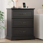 Farmhouse 3 Drawers Dresser for Bedroom, 24" Wide Modern Chest of Drawers with Deep Drawers & Bar Handles, Rustic Wood Nightstand, Wooden Closet Storage Organizer for Living Room, Hallway, Black - Image 4