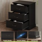 Farmhouse 3 Drawers Dresser for Bedroom, 24" Wide Modern Chest of Drawers with Deep Drawers & Bar Handles, Rustic Wood Nightstand, Wooden Closet Storage Organizer for Living Room, Hallway, Black - Image 6