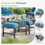 Sophia & William Patio Furniture Sets for 9 with 45" Gas Fire Pit Table Outdoor Conversation Sets, 2xSofa Chairs, 2xSwivel Cushion Chairs, 1x3-Seat Sofa, 2xOttomans for Porch Poolside Peacock Blue - Image 6