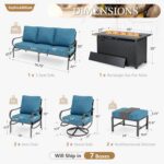 Sophia & William Patio Furniture Sets for 9 with 45" Gas Fire Pit Table Outdoor Conversation Sets, 2xSofa Chairs, 2xSwivel Cushion Chairs, 1x3-Seat Sofa, 2xOttomans for Porch Poolside Peacock Blue - Image 9