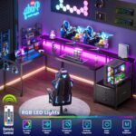 Korfile 66'' L Shaped Gaming Desk with Drawers and Storage Shelves, Reversible Corner Desk with Power Outlets and Host Stand, Large Computer Desk with Led Lights for Gaming, Work, Home Office, Black - Image 4