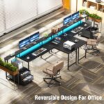 Korfile 66'' L Shaped Gaming Desk with Drawers and Storage Shelves, Reversible Corner Desk with Power Outlets and Host Stand, Large Computer Desk with Led Lights for Gaming, Work, Home Office, Black - Image 10