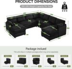 110" Sectional Couches with Double Chaises, Comfy Deep Dual-Layer Cushion Couch, 9 Seater Oversize Couch, Modern Modular Sofa, Corduroy Sofas for Living Room, Apartment, Black - Image 3