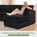 110" Sectional Couches with Double Chaises, Comfy Deep Dual-Layer Cushion Couch, 9 Seater Oversize Couch, Modern Modular Sofa, Corduroy Sofas for Living Room, Apartment, Black - Image 4