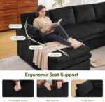 110" Sectional Couches with Double Chaises, Comfy Deep Dual-Layer Cushion Couch, 9 Seater Oversize Couch, Modern Modular Sofa, Corduroy Sofas for Living Room, Apartment, Black - Image 6