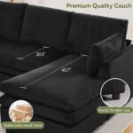 110" Sectional Couches with Double Chaises, Comfy Deep Dual-Layer Cushion Couch, 9 Seater Oversize Couch, Modern Modular Sofa, Corduroy Sofas for Living Room, Apartment, Black - Image 7