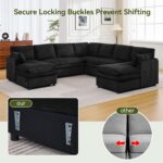 110" Sectional Couches with Double Chaises, Comfy Deep Dual-Layer Cushion Couch, 9 Seater Oversize Couch, Modern Modular Sofa, Corduroy Sofas for Living Room, Apartment, Black - Image 9