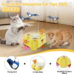 Automatic Cheese-Shaped Interactive Cat Toy – Flying Bird, 6-Hole Mole & Rotating Feather | USB Rechargeable Electronic Feather Toy for Indoor Adult Cats & Kittens, Relieves Boredom - Image 3
