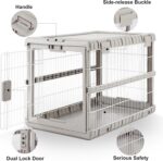 ZOMISIA Collapsible Dog Crate for Large Dogs - 36" L Heavy Duty Dog Kennel No Tools Required with 4 Sides Steel Foldable Cage for Dogs Indoor Furniture, Portable Carrier with 2 Smooth Wheels, Beige - Image 6