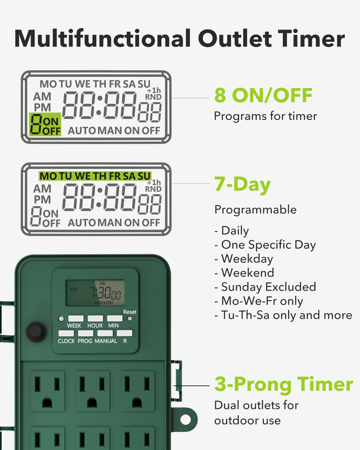 BN-LINK Outdoor Power Stake, 7-Day Programmable Digital Timer, 6 Outlets, 6FT Extension Cord, Waterproof Perfect for Christmas, Halloween, Garden Decorations, ETL Listed - Image 3