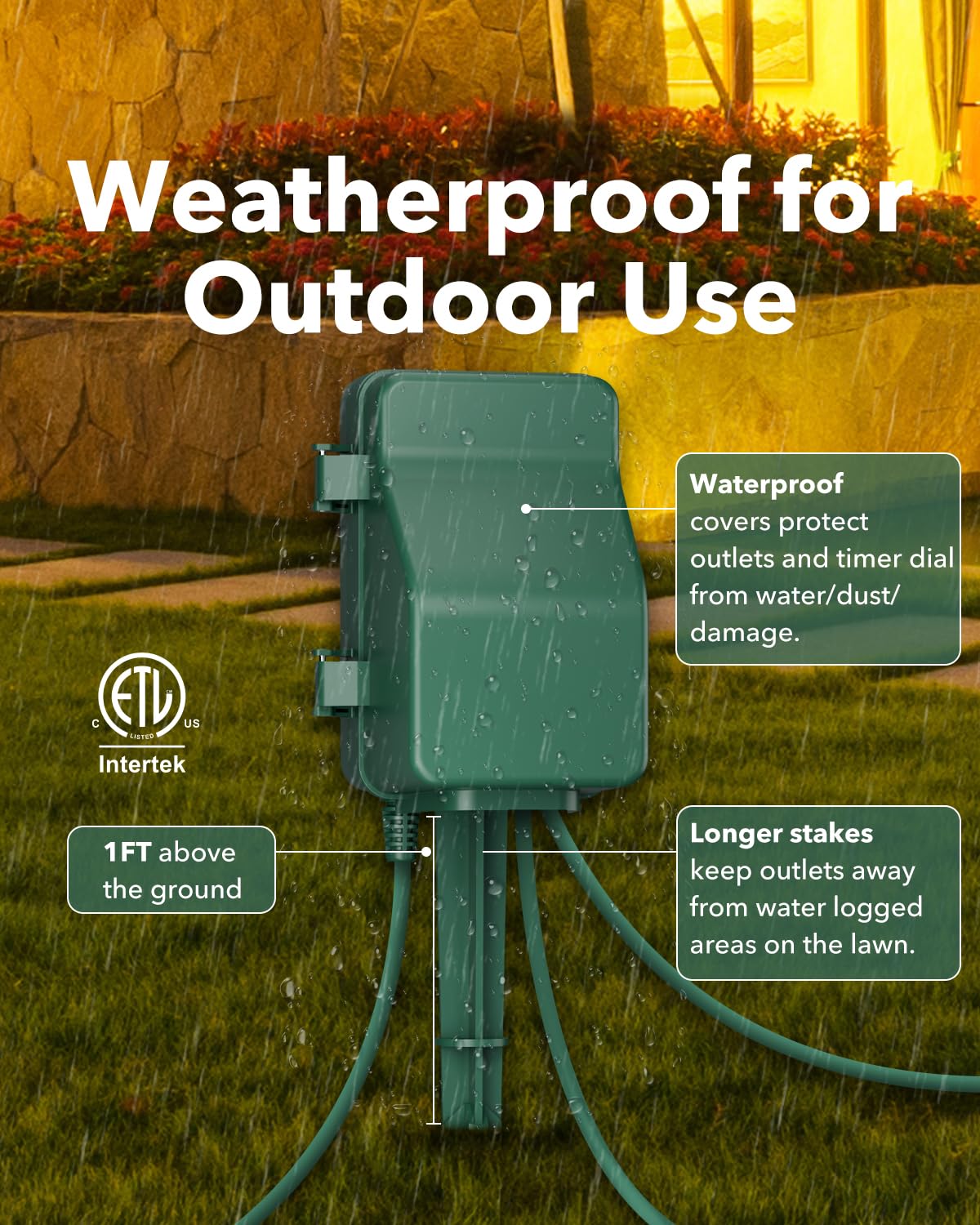 BN-LINK Outdoor Power Stake, 7-Day Programmable Digital Timer, 6 Outlets, 6FT Extension Cord, Waterproof Perfect for Christmas, Halloween, Garden Decorations, ETL Listed - Image 5