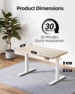 TIQLAB Electric Height Adjustable Standing Desk 47.2×23.6 inch, Sit Stand Desk for Work, Study, Memory Controller, White Frame & Maple Top Computer Workstation for Home Office - Image 4
