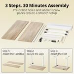 TIQLAB Electric Height Adjustable Standing Desk 47.2×23.6 inch, Sit Stand Desk for Work, Study, Memory Controller, White Frame & Maple Top Computer Workstation for Home Office - Image 10