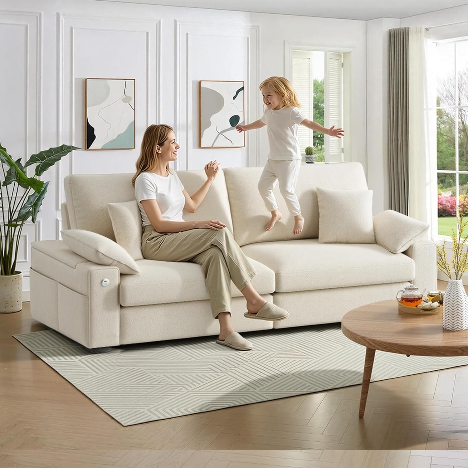 88.58" Modern Loveseat Couches for Living Room, Comfy Sofa with Deep Seat Couch, USB/Type-C Port, Side Storage, Removable Cover, Couches for Living Room Apartment, Beige - Image 4