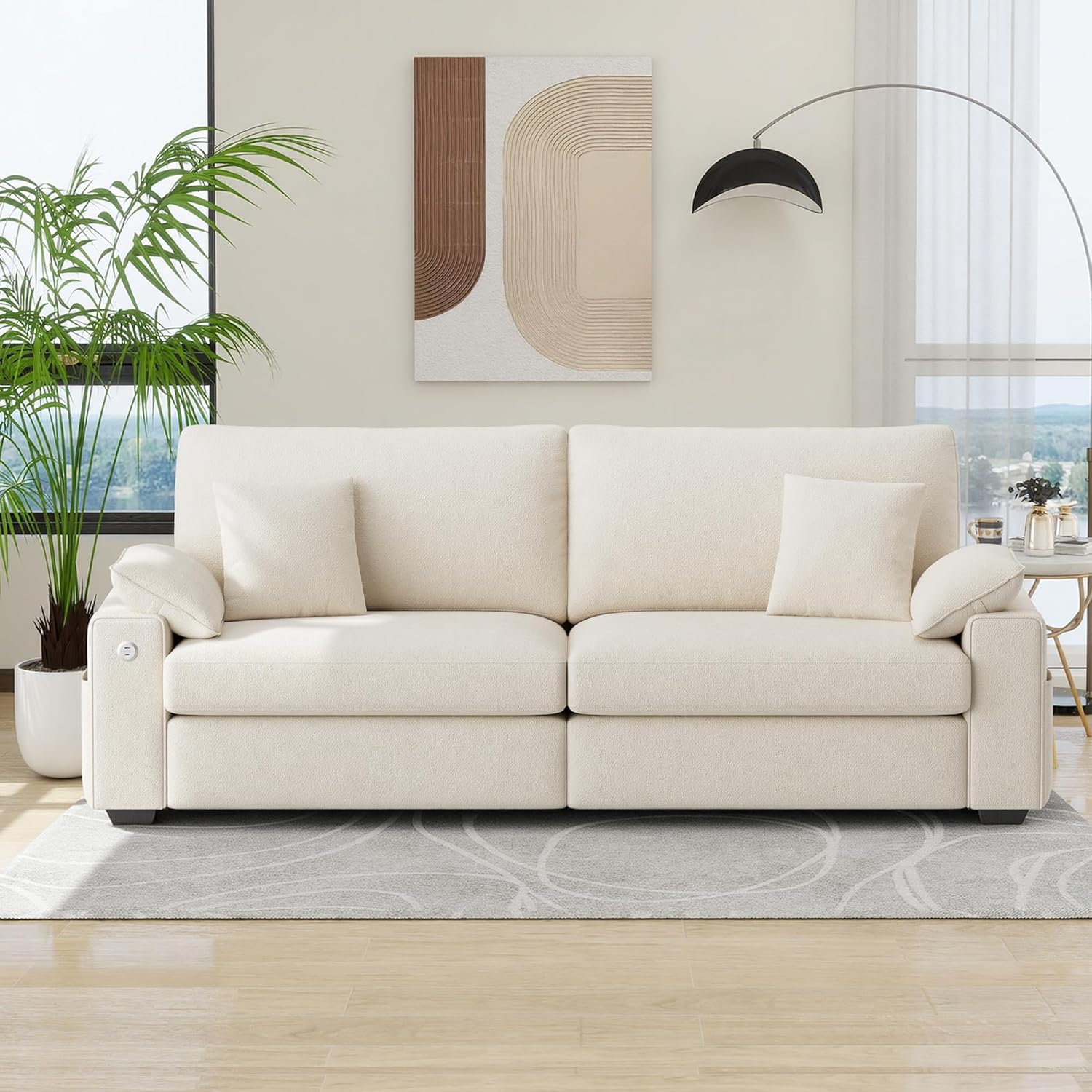 88.58" Modern Loveseat Couches for Living Room, Comfy Sofa with Deep Seat Couch, USB/Type-C Port, Side Storage, Removable Cover, Couches for Living Room Apartment, Beige - Image 9