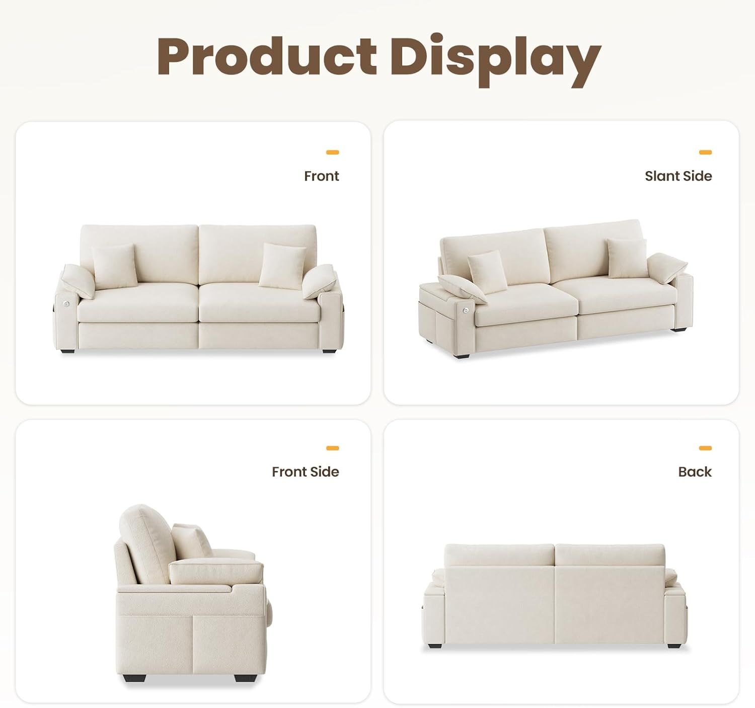88.58" Modern Loveseat Couches for Living Room, Comfy Sofa with Deep Seat Couch, USB/Type-C Port, Side Storage, Removable Cover, Couches for Living Room Apartment, Beige - Image 10