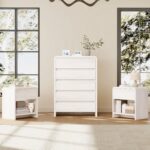 AMERLIFE Modern 3-Piece Bedroom Furniture Set with 5-Drawer Dresser and 2 Nightstands, Large Storage Capacity, Rounded Corners, Flexible Combination Design, White - Image 3