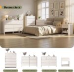 AMERLIFE Modern 3-Piece Bedroom Furniture Set with 5-Drawer Dresser and 2 Nightstands, Large Storage Capacity, Rounded Corners, Flexible Combination Design, White - Image 9