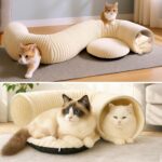 Cat Tunnel Bed with 40 Pcs Interactive Cat Toys, Cat Tube with Kitten Toys for Indoor Kittens, Collapsible Play Tunnel, White - Image 10