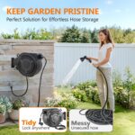 wikiwiki Retractable Garden Hose Reel 1/2 in x 100 ft, Heavy Duty Wall Mounted Hose Reel with 10- Function Sprayer Nozzle, Automatic Slow Return System/180°Swivel Bracket/UV Resistant (Black) - Image 3