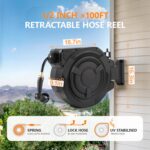 wikiwiki Retractable Garden Hose Reel 1/2 in x 100 ft, Heavy Duty Wall Mounted Hose Reel with 10- Function Sprayer Nozzle, Automatic Slow Return System/180°Swivel Bracket/UV Resistant (Black) - Image 4