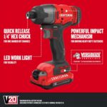 CRAFTSMAN V20 MAX Cordless Drill Driver and Impact Driver Set, Power Tool Set with 2 Batteries and Charger, LED Work Light, 2 Bits, Bag (CMCK200C2) - Image 5