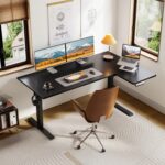 OffiGo Electric L Shaped Standing Desk, 55 Inches Height Adjustable Table, Reversiable Corner Stand Up Desk, Lifting Computer Table for Home Office, Computer Workstation, Carbon Fiber Black - Image 3