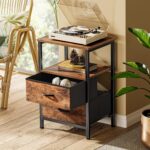 Huuger Night Stand Set 2, Nightstand with 2 Drawers, Bed Side Table with Open Shelf, Wooden Top, End Table, Fabric Drawer, for Bedroom, Rustic Brown - Image 3