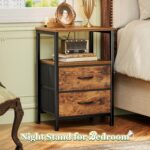 Huuger Night Stand Set 2, Nightstand with 2 Drawers, Bed Side Table with Open Shelf, Wooden Top, End Table, Fabric Drawer, for Bedroom, Rustic Brown - Image 5