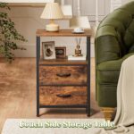 Huuger Night Stand Set 2, Nightstand with 2 Drawers, Bed Side Table with Open Shelf, Wooden Top, End Table, Fabric Drawer, for Bedroom, Rustic Brown - Image 7
