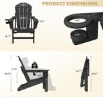 Mdeam Oversized 3-Level Adjustable Adirondack Chairs Set of 2, 400LBS Capacity HDPE Heavy Duty Tanning Chair with Cup Holder, All-Weather Folding Fire Pit Outdoor Chair for Patio Garden Lawn - Black - Image 3