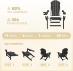 Mdeam Oversized 3-Level Adjustable Adirondack Chairs Set of 2, 400LBS Capacity HDPE Heavy Duty Tanning Chair with Cup Holder, All-Weather Folding Fire Pit Outdoor Chair for Patio Garden Lawn - Black - Image 8