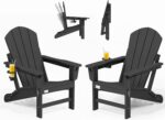 Mdeam Oversized 3-Level Adjustable Adirondack Chairs Set of 2, 400LBS Capacity HDPE Heavy Duty Tanning Chair with Cup Holder, All-Weather Folding Fire Pit Outdoor Chair for Patio Garden Lawn - Black - Image 10