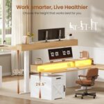 SEDETA Farmhouse L Shaped Standing Desk, 70.1" x 73.2" Height Adjustable Home Office Executive Desk with Drawers, Power Outlet, Monitor Stand, Sit Stand Table with Led Lights for Home Office, Oak - Image 4