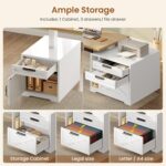 SEDETA Farmhouse L Shaped Standing Desk, 70.1" x 73.2" Height Adjustable Home Office Executive Desk with Drawers, Power Outlet, Monitor Stand, Sit Stand Table with Led Lights for Home Office, Oak - Image 5