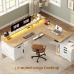 SEDETA Farmhouse L Shaped Standing Desk, 70.1" x 73.2" Height Adjustable Home Office Executive Desk with Drawers, Power Outlet, Monitor Stand, Sit Stand Table with Led Lights for Home Office, Oak - Image 6