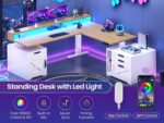 SEDETA Farmhouse L Shaped Standing Desk, 70.1" x 73.2" Height Adjustable Home Office Executive Desk with Drawers, Power Outlet, Monitor Stand, Sit Stand Table with Led Lights for Home Office, Oak - Image 8
