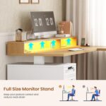 SEDETA Farmhouse L Shaped Standing Desk, 70.1" x 73.2" Height Adjustable Home Office Executive Desk with Drawers, Power Outlet, Monitor Stand, Sit Stand Table with Led Lights for Home Office, Oak - Image 9